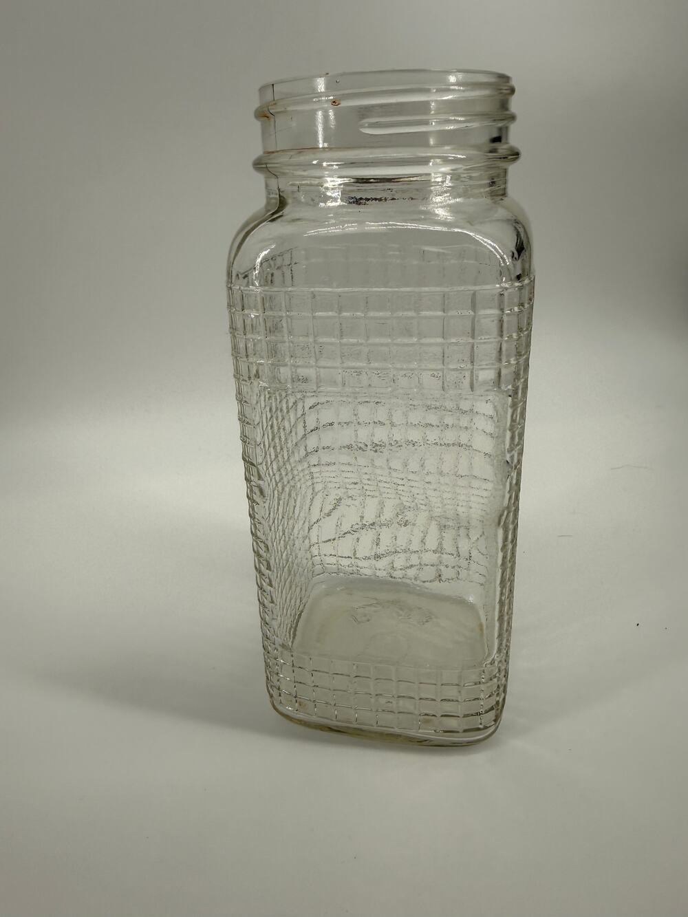 Vintage Square Waffle Pattern Canning Jar Quart with Label Window